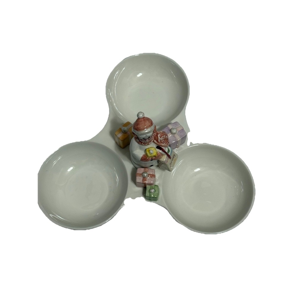 Avon Snow Lady Three Bowl Serving Dish 2003 Presidents Club Candy Nuts Christmas